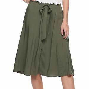 So Button Front Midi Skirt Green with Tie Size S